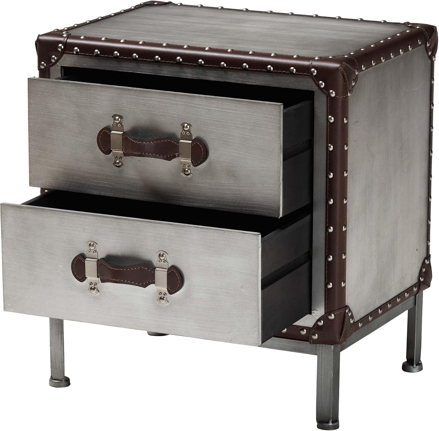 Baxton Studio Jacey Vintage Silver Metal 2-Drawer End Table