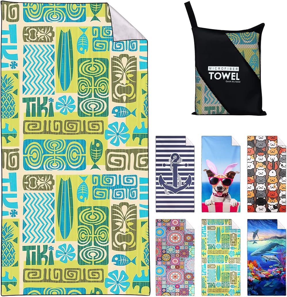 YISUMEI Tiki Beach Towel, Hawaiian Resort Style, 36"x72" Microfiber Quick Dry and