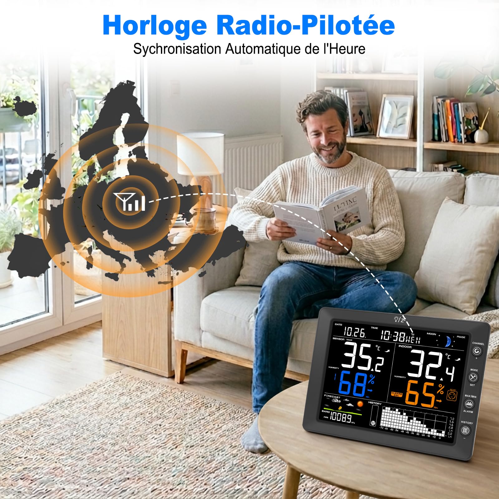 Urageuxy Station Météo Sans Fil avec Capteur Extérieur Écran Couleur 8,3"