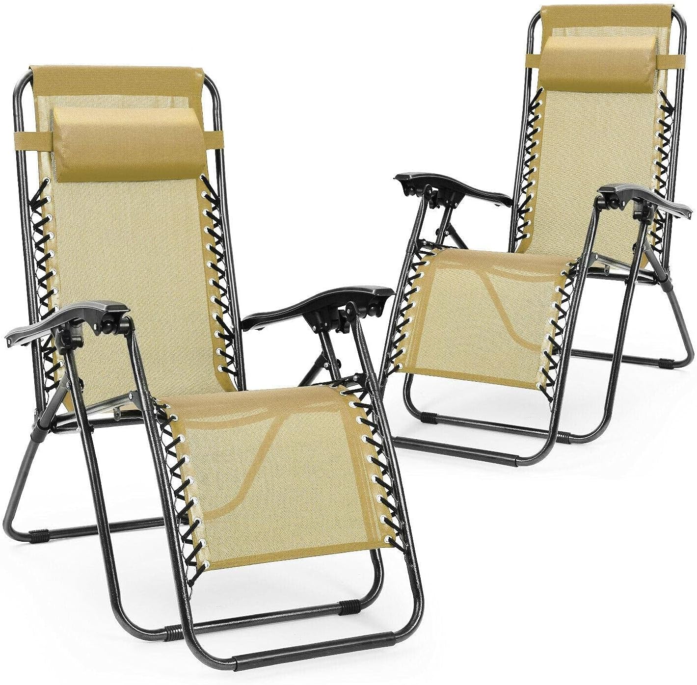 2Pcs Zero Gravity Folding Chairs Lounge Patio Chairs Beach