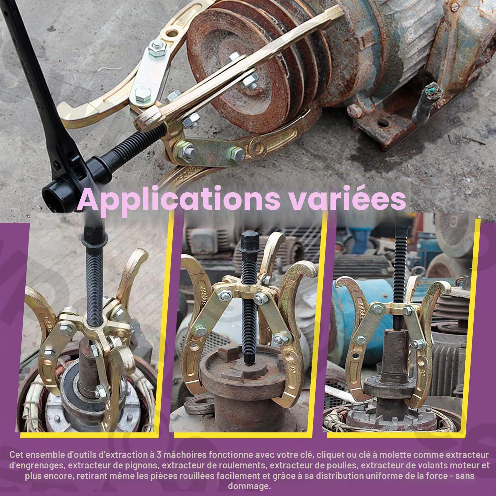 Swpeet 3Pcs 3 Mâchoires Kit d'extracteurs d'engrenages, 3 Pouces, 4 Pouces, 6 Pouces, 3 mâchoires en Or pour Le démontage des poulies, roulements et Volants d'inertie, kit d'outils de démontage