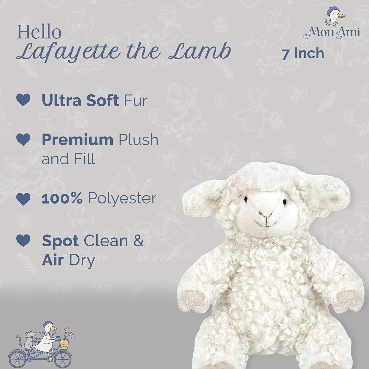 MON AMI Lafayette Lamb 7-Inch Stuffed Animal for Boys & Girls | Soft Lamb Plush Toy | Farmyard Playtime Companion | Nursery Décor | Gift for Birthdays