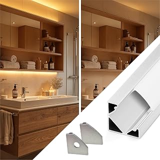 LED-Eckprofil 90° [2m] inkl. Abdeckung (diffus) - LED-Profil für Unterbau-, Treppen- & Deckenbeleuchtung an Küche, Möbeln & Regalen (silber, mit 2 Endkappen)