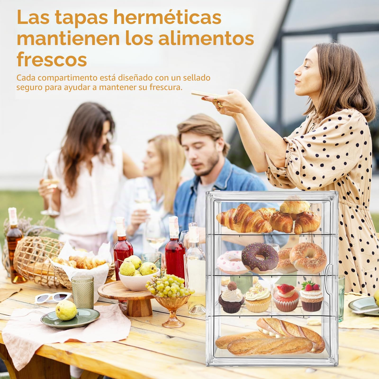 Panera, 4 Niveles Transparente Para Panadería Con Encimera Ajustable Caja De Acrílico Con Puerta Magnética Gran Capacidad Para Cocina Pan Casero Tostadas Y Bagels