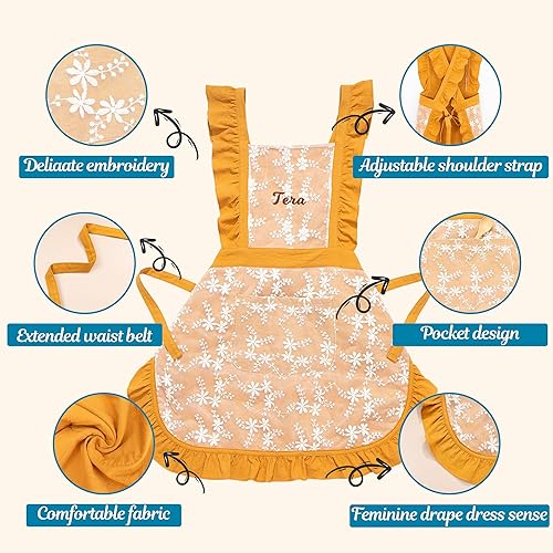 Miniatura 3 de Delantal vintage para mujer con bolsillos, delantal personalizado con volantes para cocinar, hornear, limpiar, jardinería