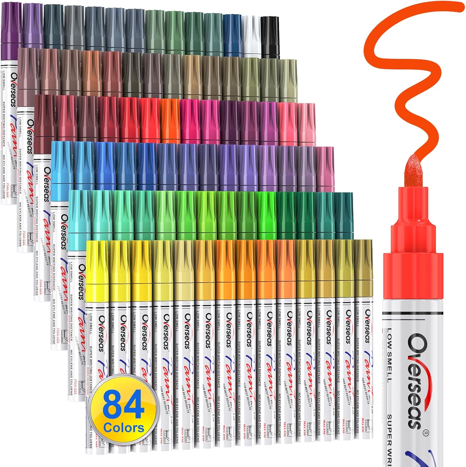 Overseas 84 Colors Paint Pens Oil Based Permanent Markers - Multicolor, Quick Drying, Waterproof, Fade Resistant, Medium Tip Paint Markers for Rock, Wood, Metal, Glass, Plastic, Rubber, Canvas, Paper