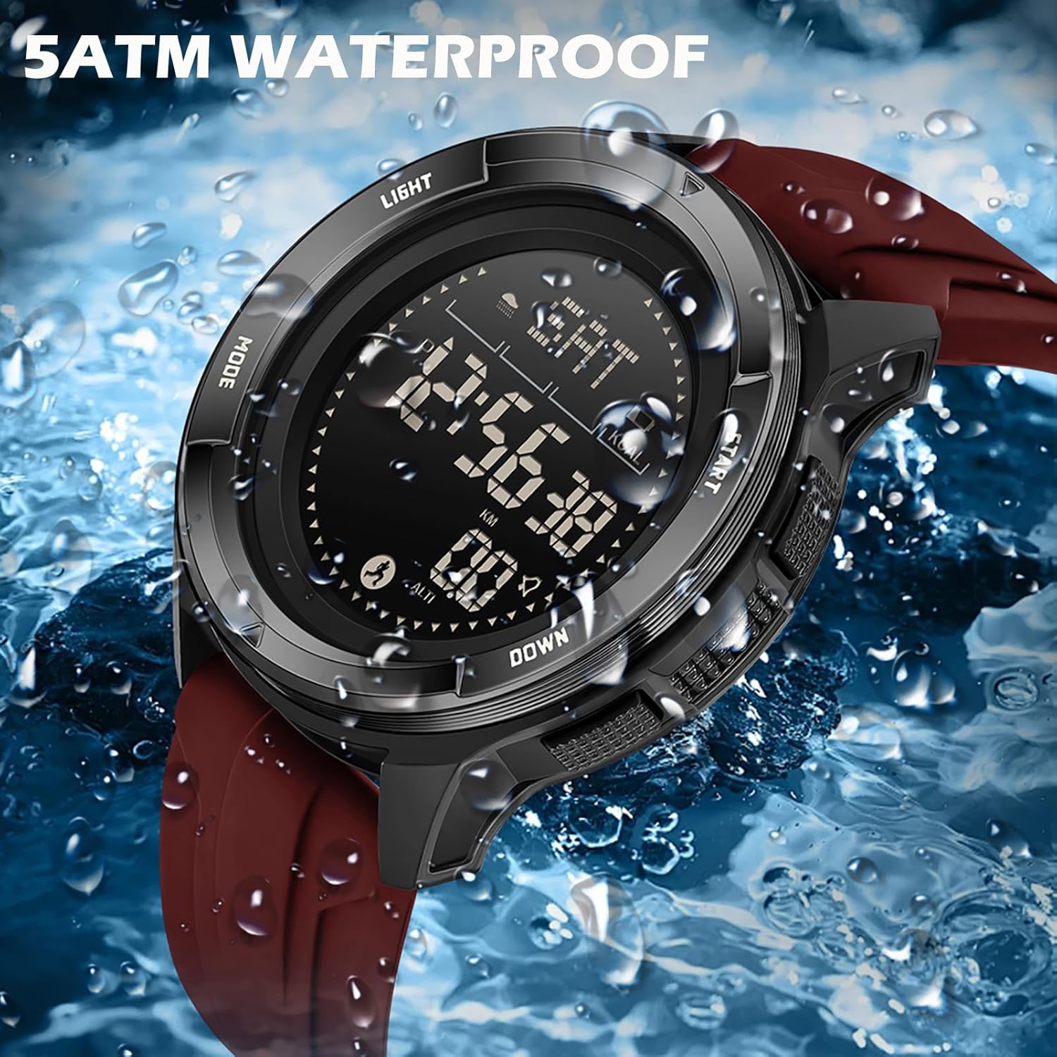 findtime Compass Tactical Watches for Men Women with Metronome Step Counter Countdown Dual Time Alarm Stopwatch Rubber Strap Lightweight Digital Waterproof Watch Orange
