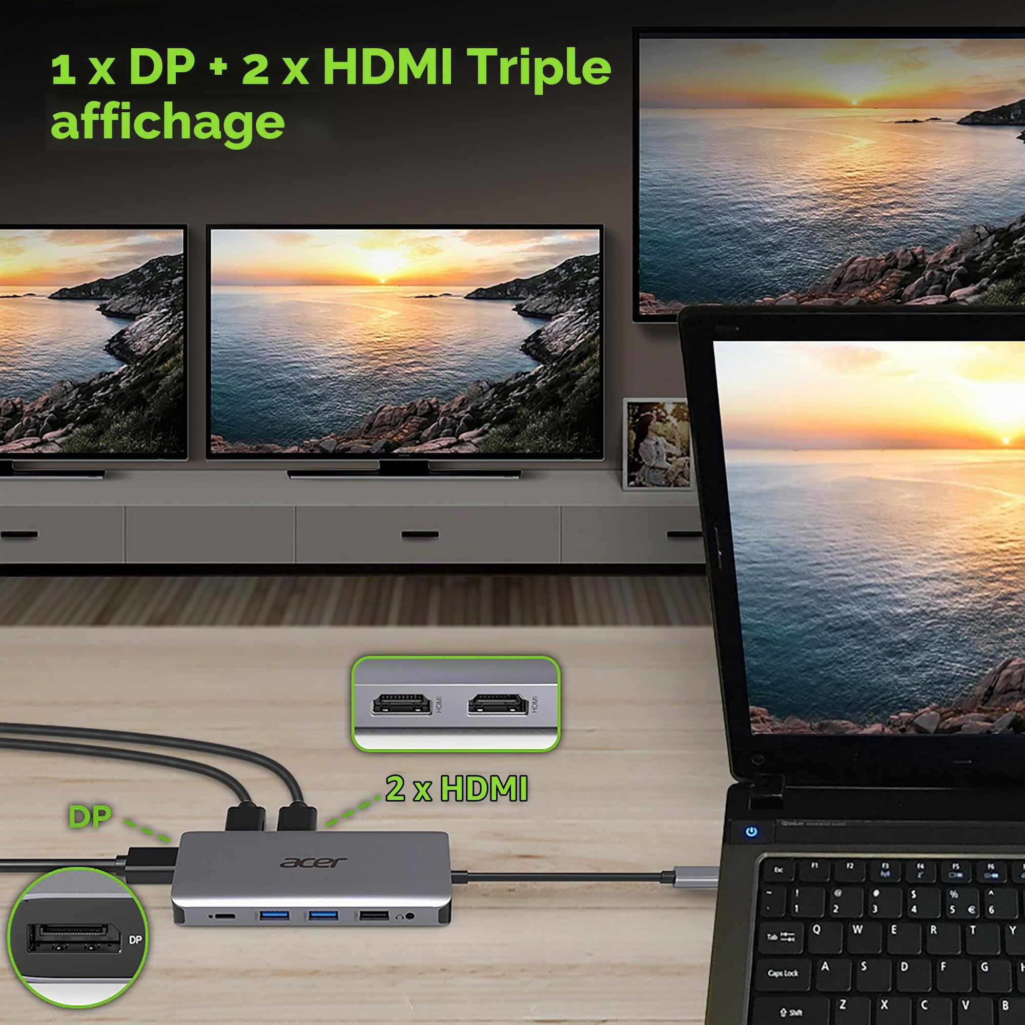Acer HP.DSCAB.009 Station d'accueil avec Fil USB 3.2 Gen 1 (3.1 Gen 1) Type-C Argent