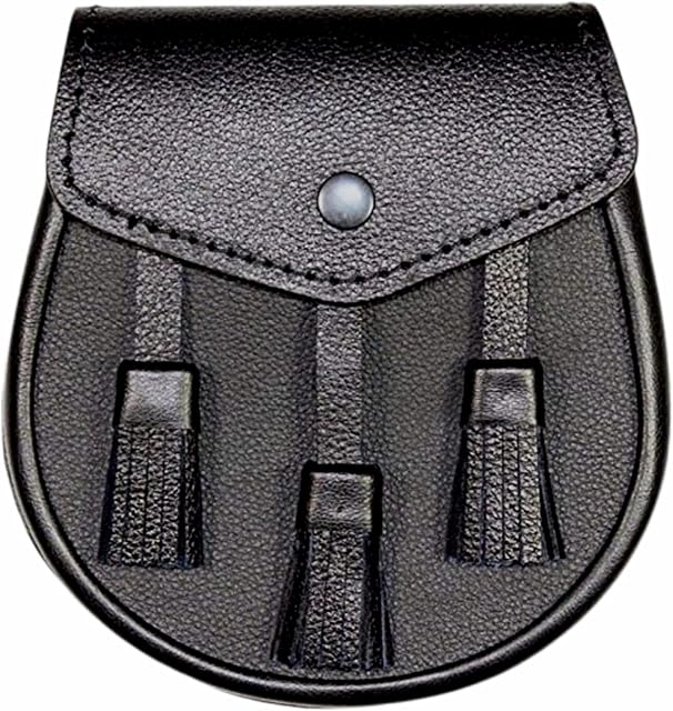 SITARAZ Black Sporran With Kilt Chain Belt, Pure Leather, Traditional Design STRZ-001