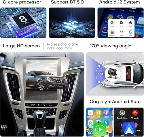 Miniatura 5 de Radio de coche para Cadillac CTS 2008-2012 reemplazo estéreo actualización Carplay Android Auto pantalla táctil vertical estilo Tesla con DSP en