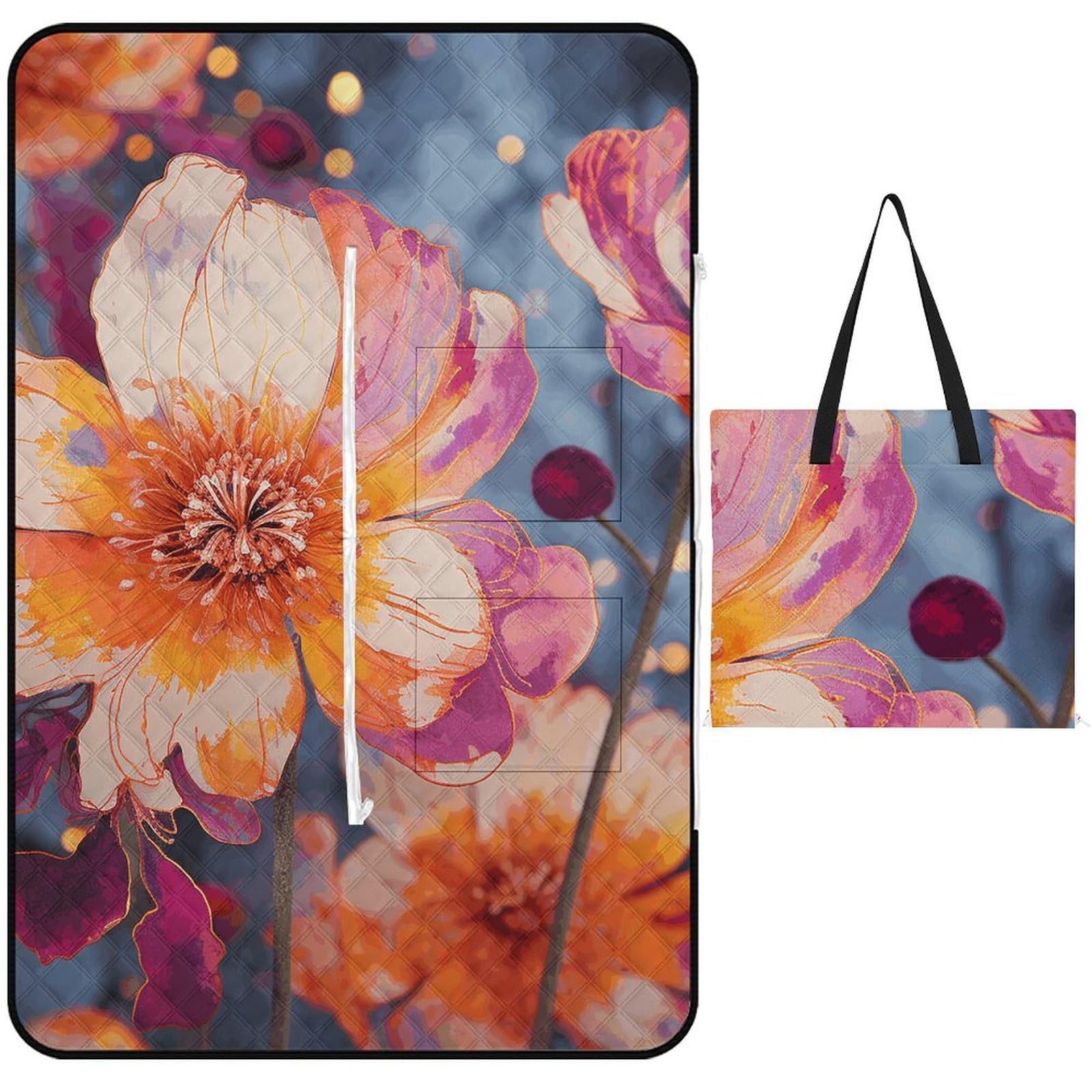 Couverture de pique-nique anti-humidité pliable à fleurs pour s'installer partout au sec