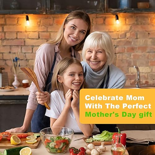 Miniatura 5 de Espátula de madera de madera de acacia, espátula plana de mango largo, hecha a mano para utensilios de cocina (espátula para freír)