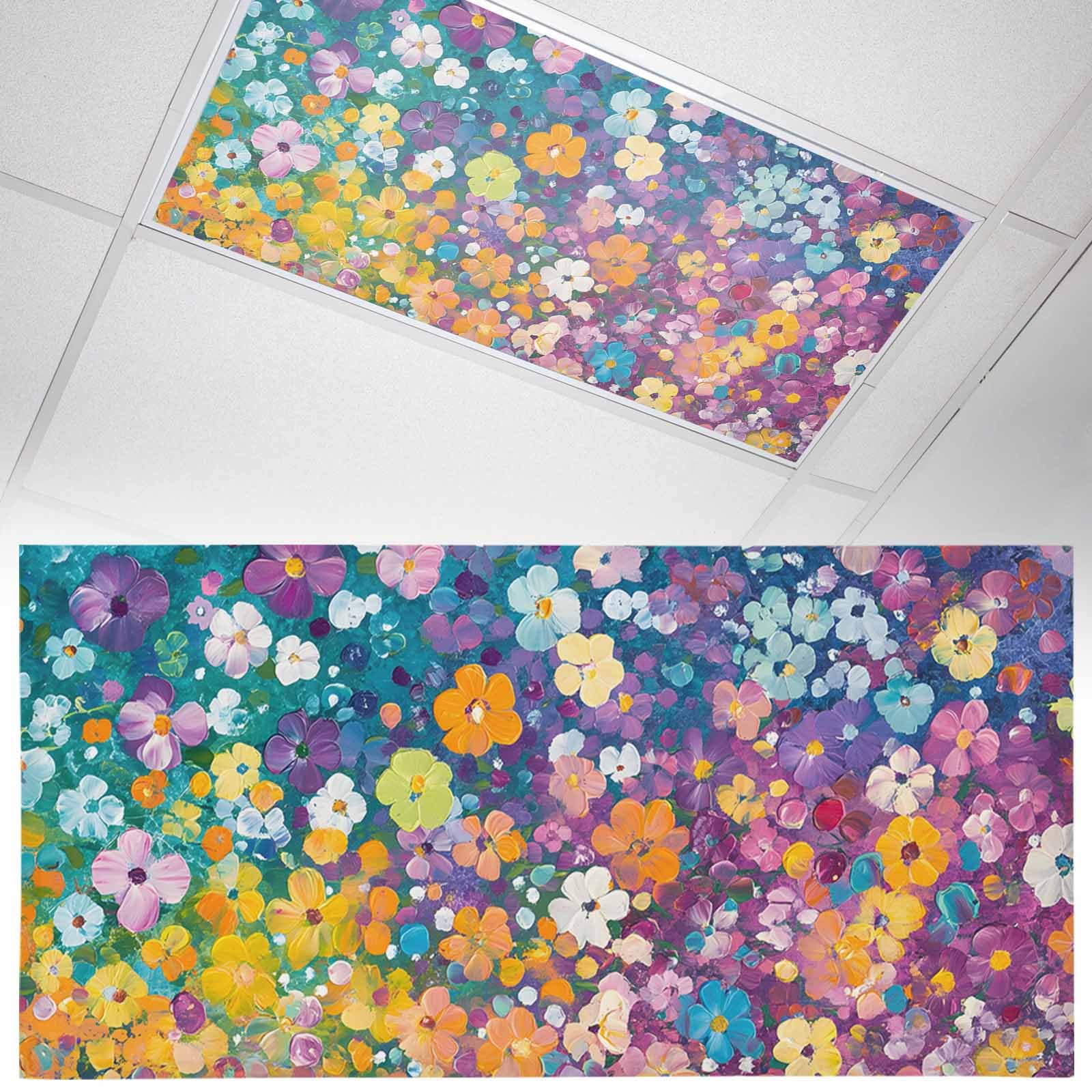 Wowouhiya 1 Pack Fluorescent Light Cover for Ceiling Lights, Colorful Spring Floral Magnetic Classroom Light Filters 4x2 Feet, Modern Oil Painting Abstract Art Decorative Ceiling Shade Panel
