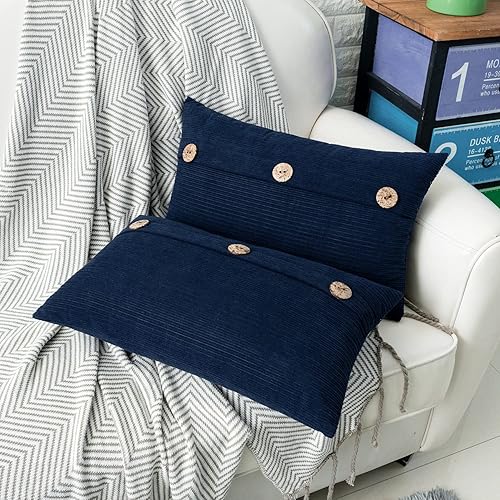 Miniatura 4 de HWY 50 Juego de 2 fundas de cojín decorativas rectangulares con tres botones, 12 x 20 pulgadas, felpilla suave con decoración campestre para sofá o