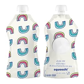 Squooshi Reusable Baby Food Pouches for Toddlers | BPA Free Plastic, Food Safe, Freezer Safe | Refillable for Applesauce Yogurt & Puree Squeeze Pouch | 12 Pack | 5 oz | Assorted Designs