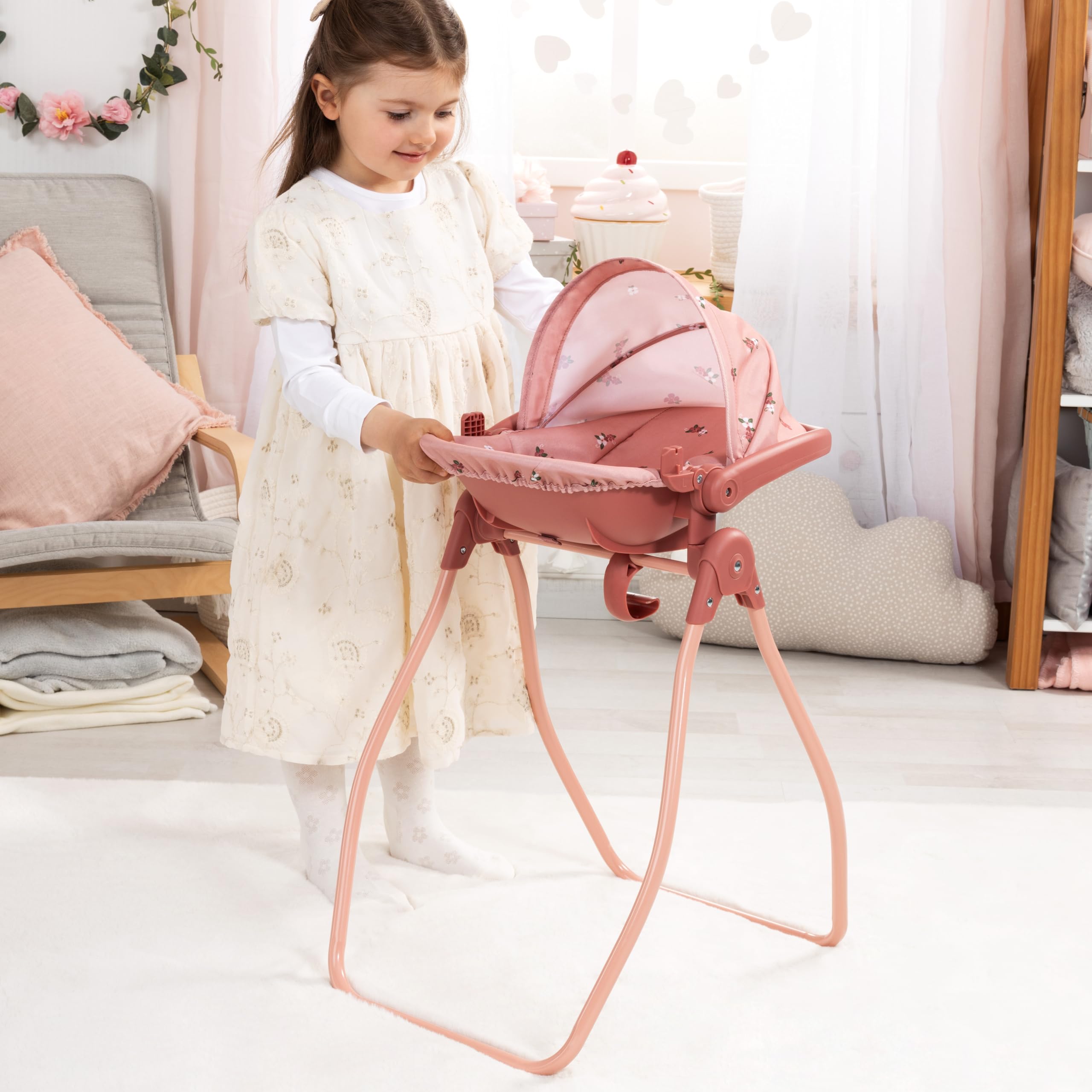 Bayer Design Accessori per bambola Set 4 in 1 seggiolone | Seggiolino auto, lettino, altalena per bambole per giochi di ruolo versatili