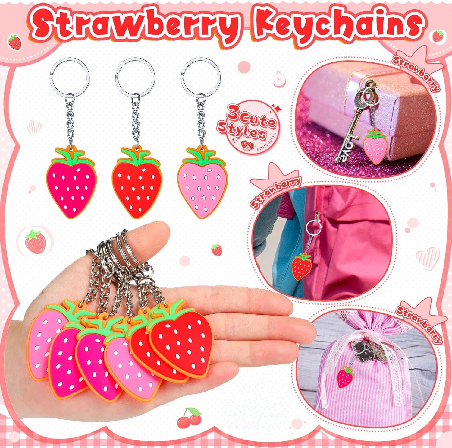 Landical 98 Pieces Strawberry Party Favors Include Sweet Berries Slap Bracelets Stickers Keychains for Berry Birthday Party Supplies Fruit Goodie Bag Fillers Summer Gift Rewards