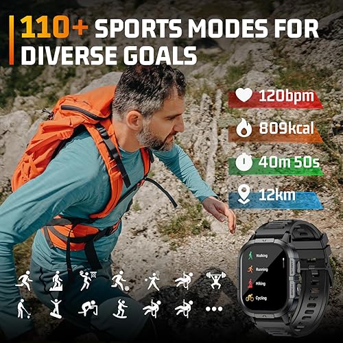 Miniatura 5 de Relojes inteligentes militares para hombres, llamadas Bluetooth AMOLED de 2.06 pulgadas, IP68 con monitor de sueño, podómetro, más de 110 modos