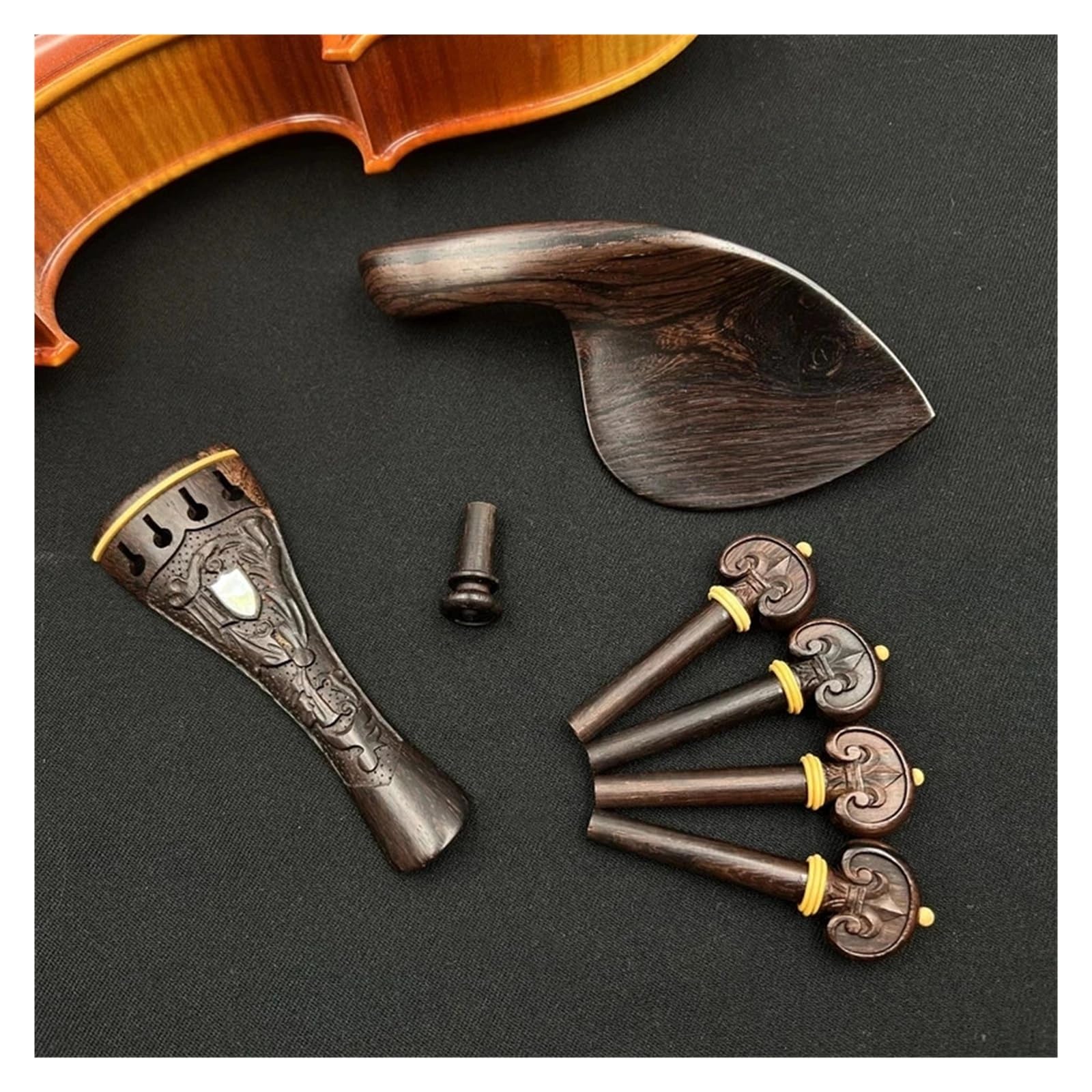 Violín 4/4 cordal de madera tallada + clavijas de afinación + clavijas + reposapiés/soporte de barbilla patrones accesorios de ébano accesorios de piezas(Ebony)
