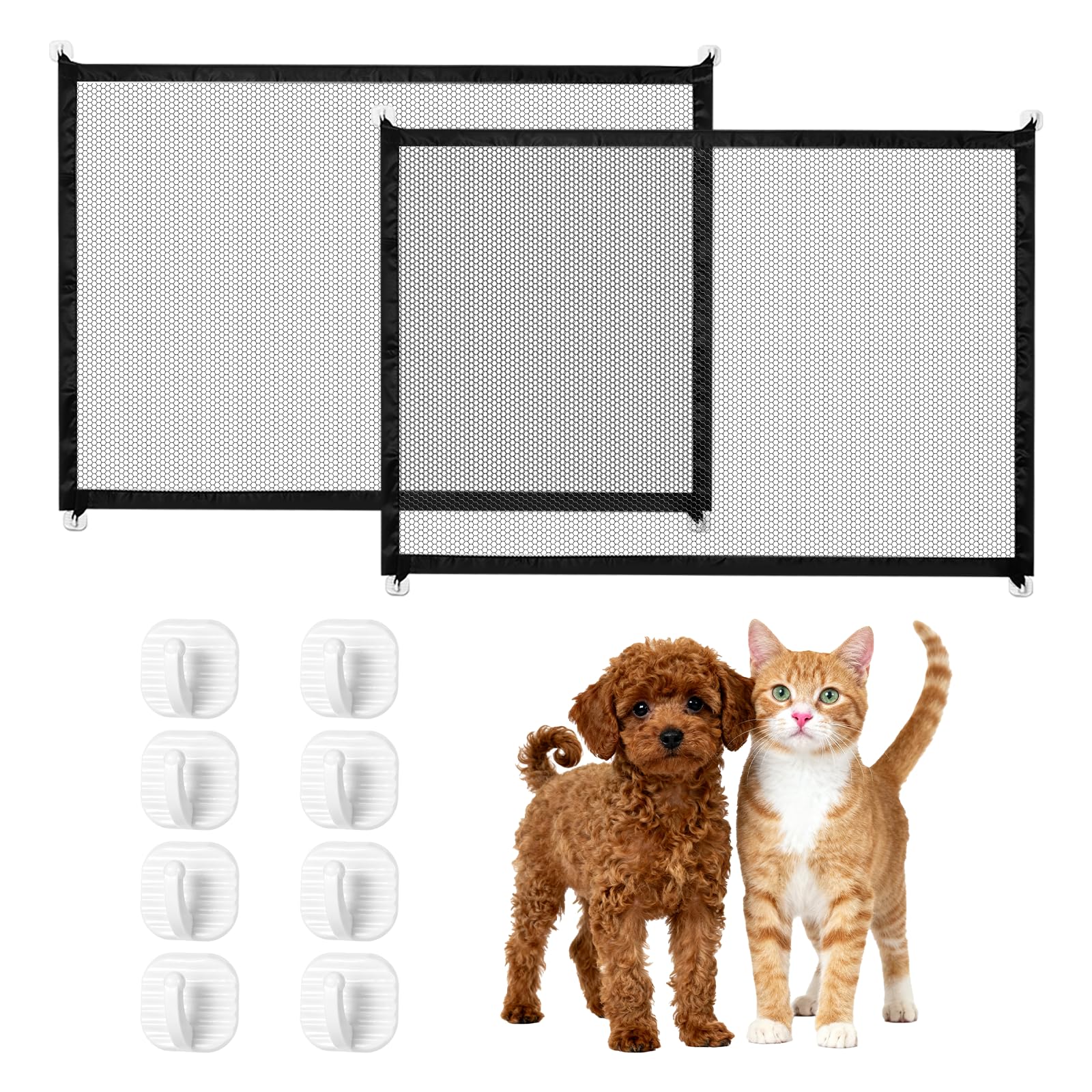 2 Stück Absperrgitter Hund, Türgitter Hunde & Katze, Treppenschutzgitter Ohne Bohren, Türschutzgitter Ohne Bohren, Hundegitter Wohnung für Kleine Haustiere Zuhause & Reisen, 110×72 cm mit 8 Klebehaken