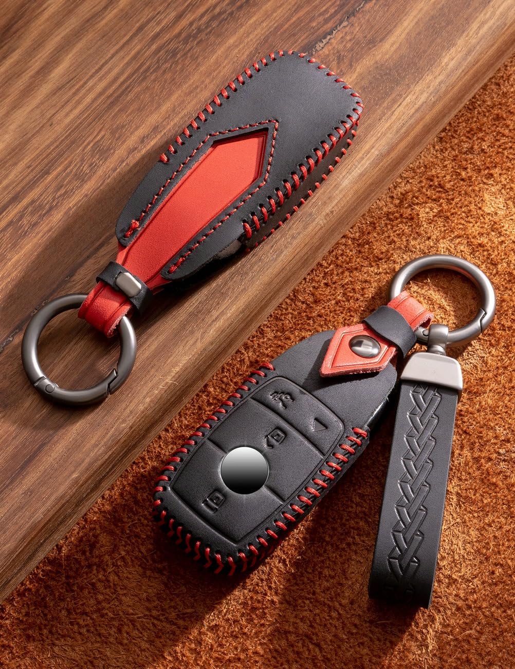 for Mercedes Benz Key Fob Cover Leather Car Key Case Keychain Fob Holder Compatible with Mercedes A, C, E, G, S Class 2017-2024 (Black) - Image 4