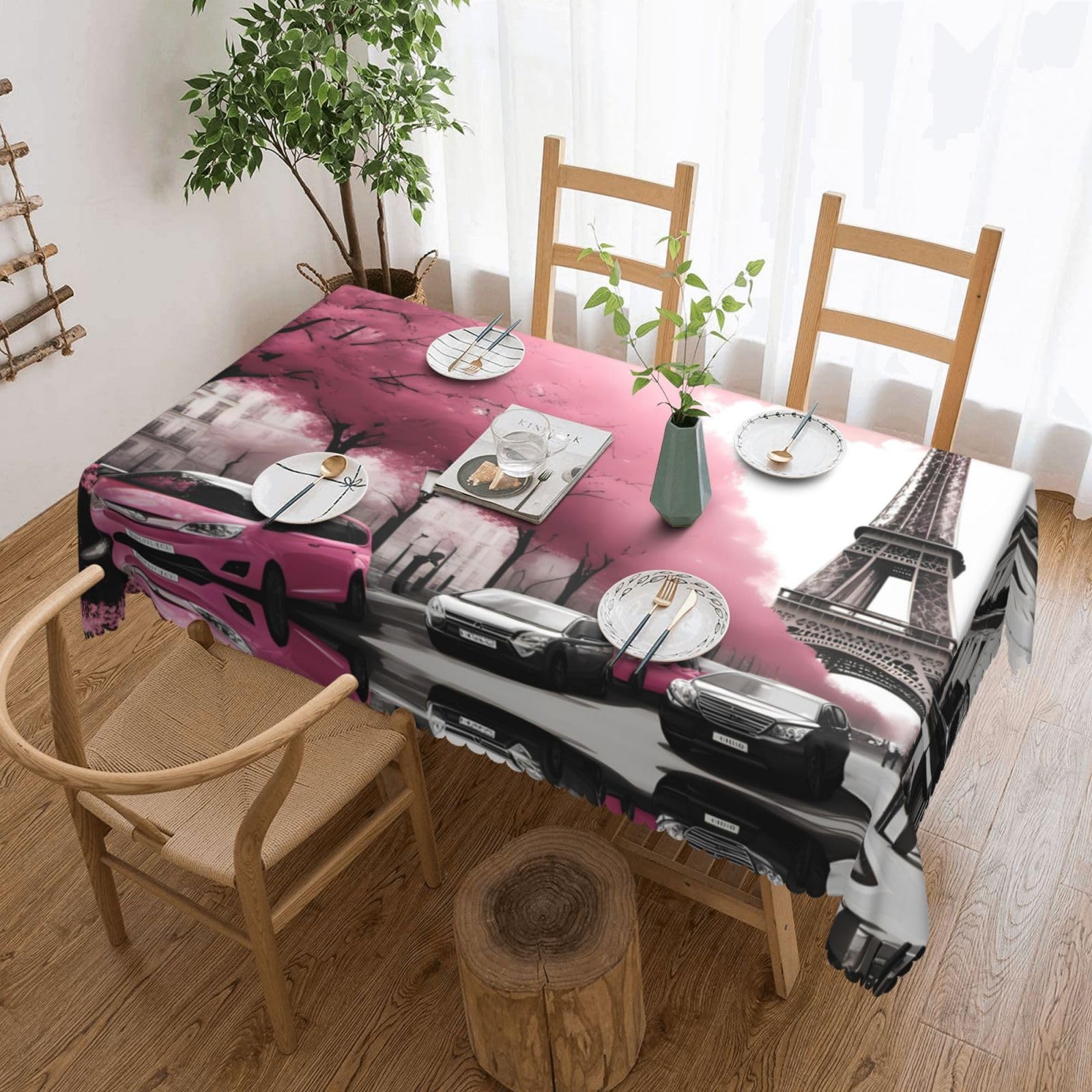 Nappe carrée anti-graisse lavable motif Tour Eiffel Rose en polyester