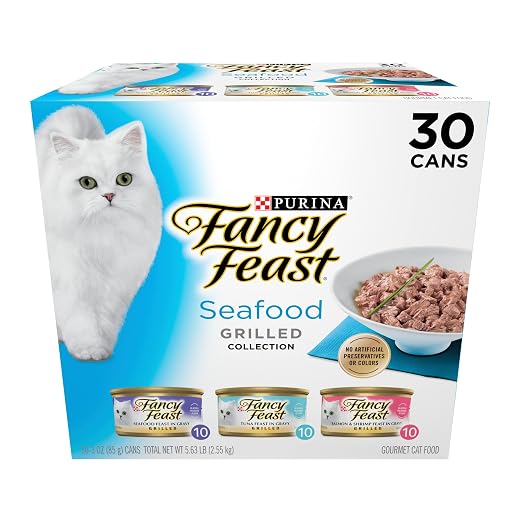 Purina Fancy Feast Grilled Wet Cat Food Seafood Collection in Wet Cat Food Variety Pack - (Pack of 30) 3 oz. Cans