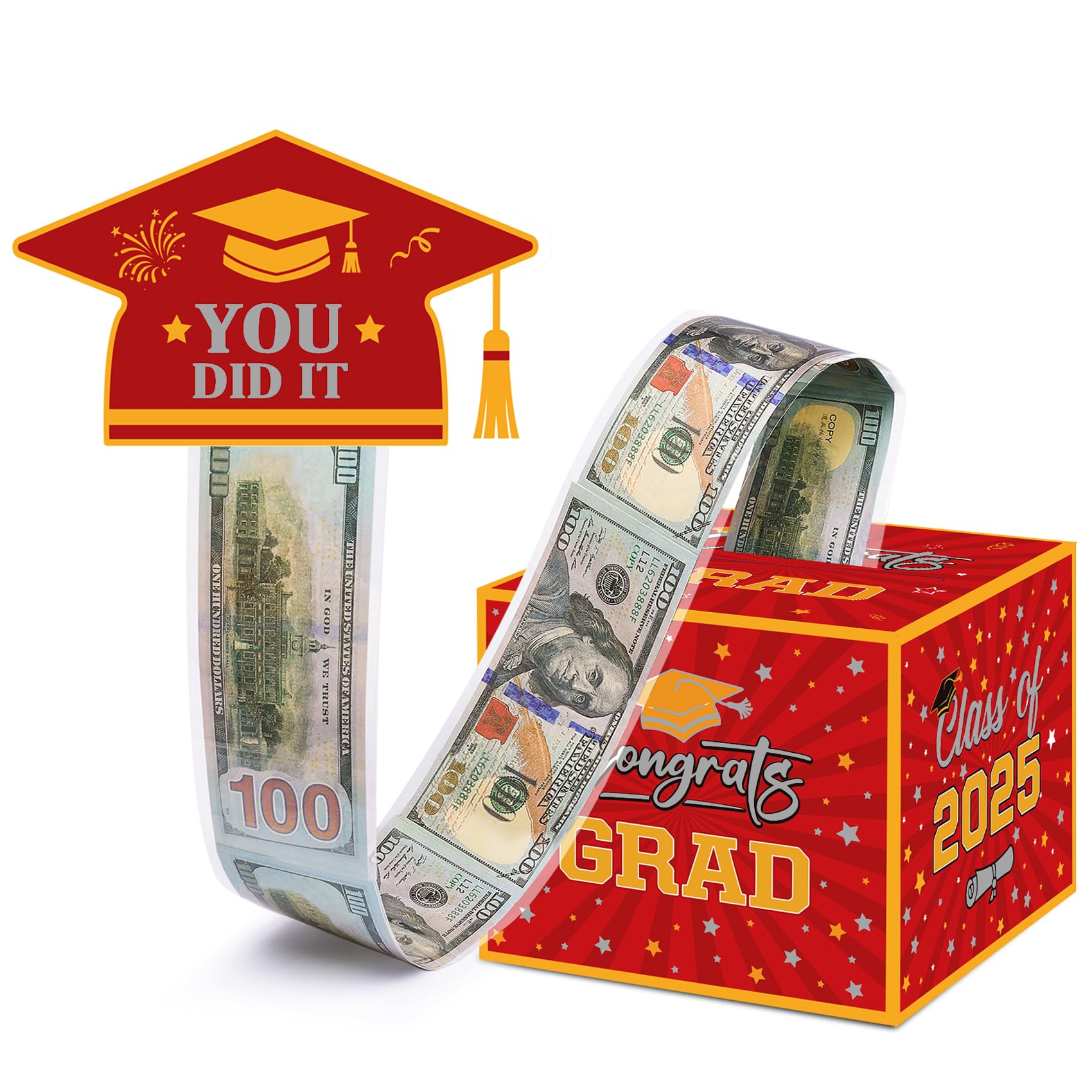 Meiidoshine Graduation Gifts, Graduation Money Box Red, Surprise Grad Money Holder with Pull Out Card, Class of 2025 Funny Cash Gift Ideas for Boys Girls High School College