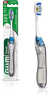 GUM Travel Toothbrush with Antibacterial Bristles & Folding Handle, Soft Bristles, Compact, 1 Toothbrush, Colour May Vary
