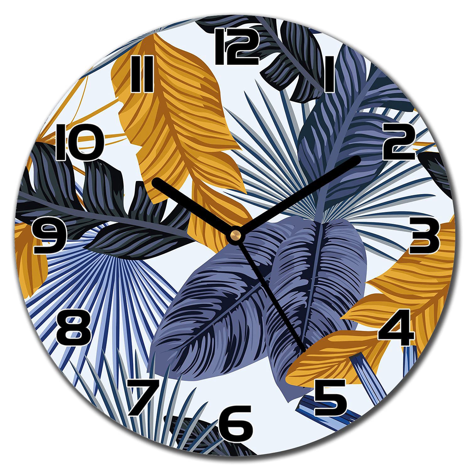 Horloge en verre pour salon moderne et cuisine design Coloray feuilles de palmier