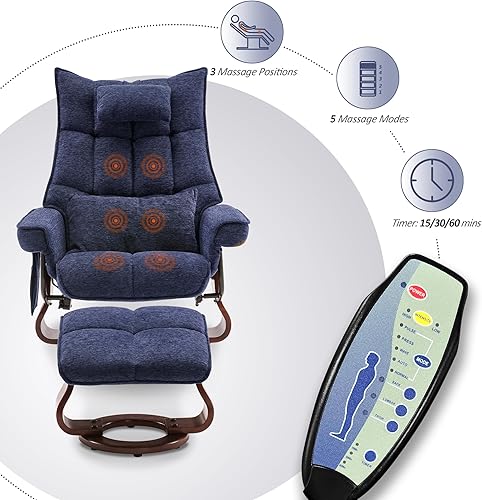 Miniatura 5 de MCombo Sillón reclinable giratorio con otomana, juegos de sillas de TV con masaje por vibración, ideal para espacios pequeños, sala de estar y