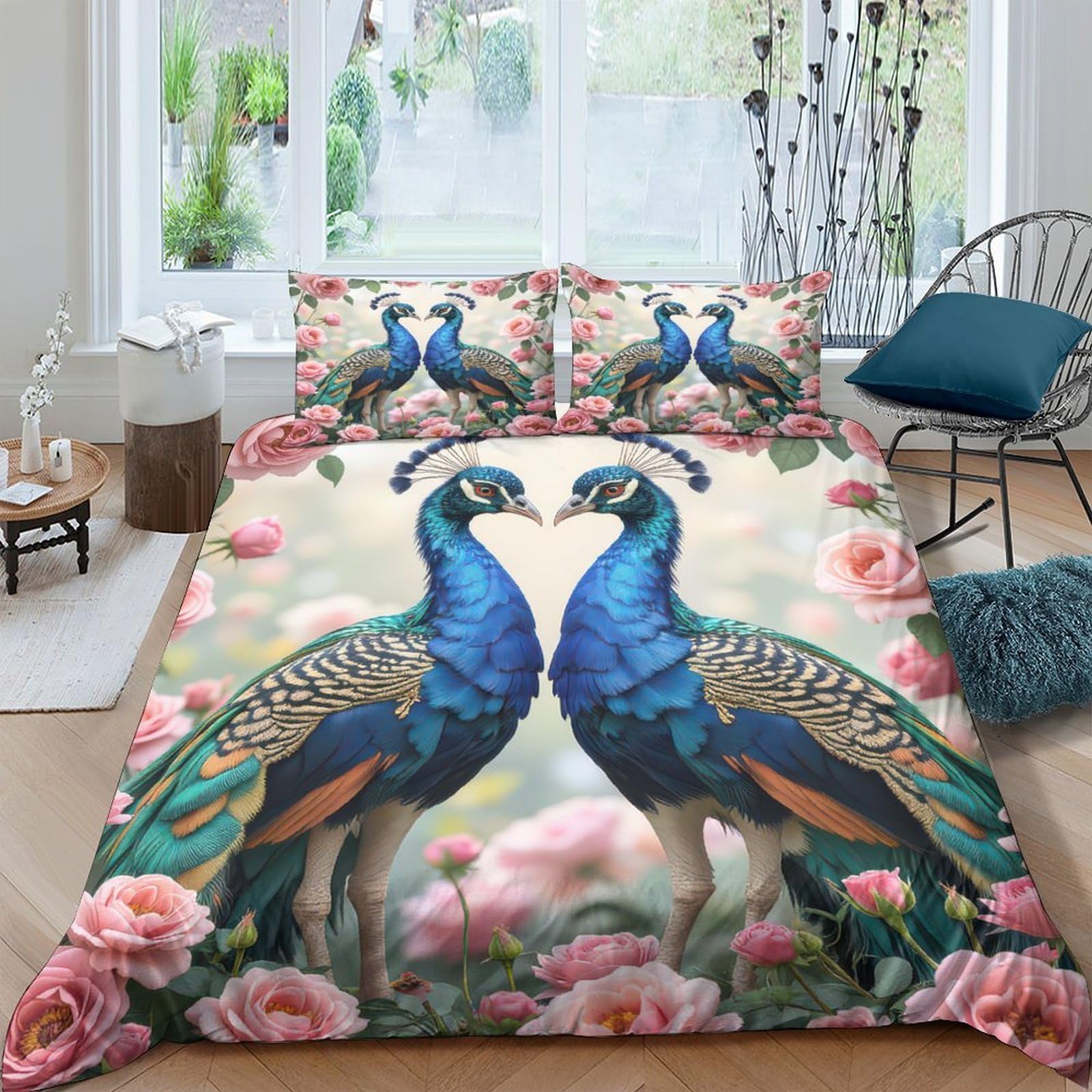 Ctjqhvkz Style-1 3D Printed Peacock Lovers Fitted Sheet Microfiber Soft Floral Bed Cover For Bedroom Dorm Easy Care Decor Single（135X200cm）