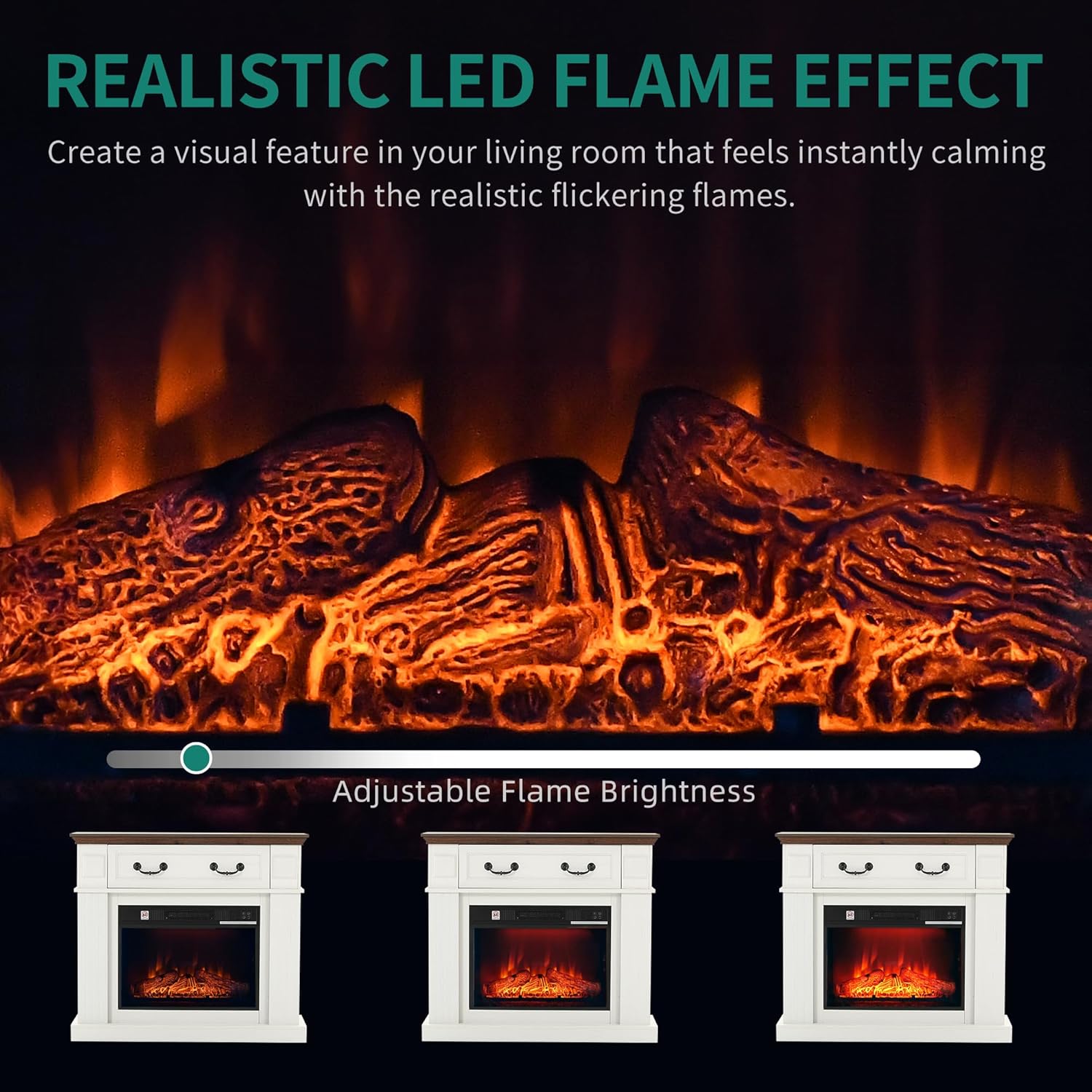 Niveaux de luminosité de la flamme réglables sur la cheminée électrique