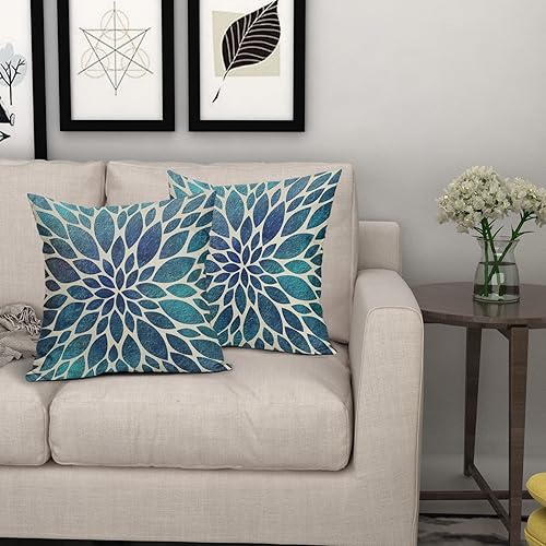 Miniatura 6 de Juego de 2 fundas de almohada de dalia azul marino de 16 x 16 pulgadas, para primavera y verano, diseño floral, modernas, abstractas, decoración del