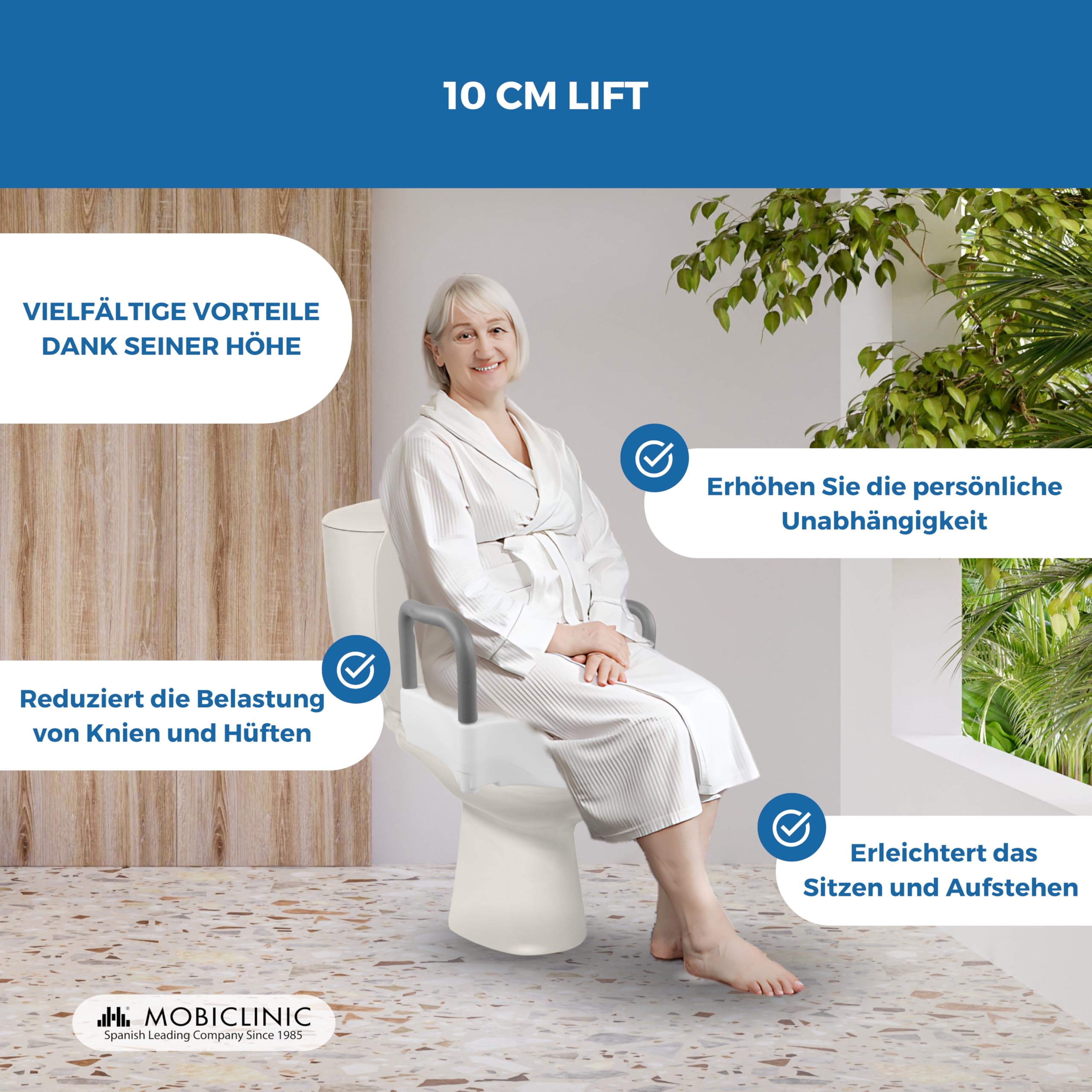 Mobiclinic®, Toilettensitzerhöhung mit armlehnen, Cibeles, Europäische marke, Wc sitzerhöhung, Toilettenaufsatz für senioren, Toilettenhilfen, Weiß, 10 cm