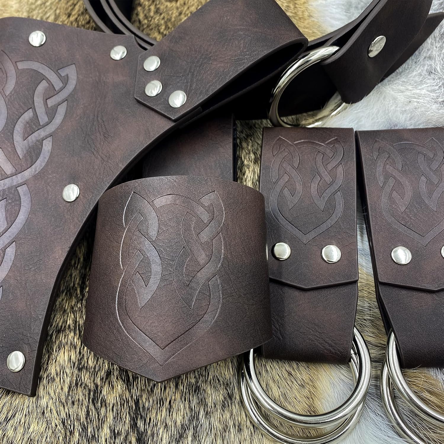 6 PCs Renaissance Belt Costume Accessories Pouch Skirt Sword Frog Viking Horn Belt Holster - Image 7