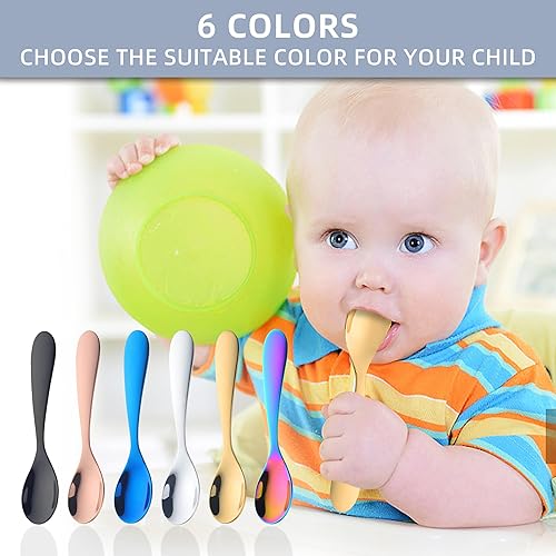 Miniatura 10 de Juego de cubiertos de acero inoxidable para niños de 6 piezas, 2 tenedores seguros para niños + 2 cucharas de bebé + 2 cuchillos para niños