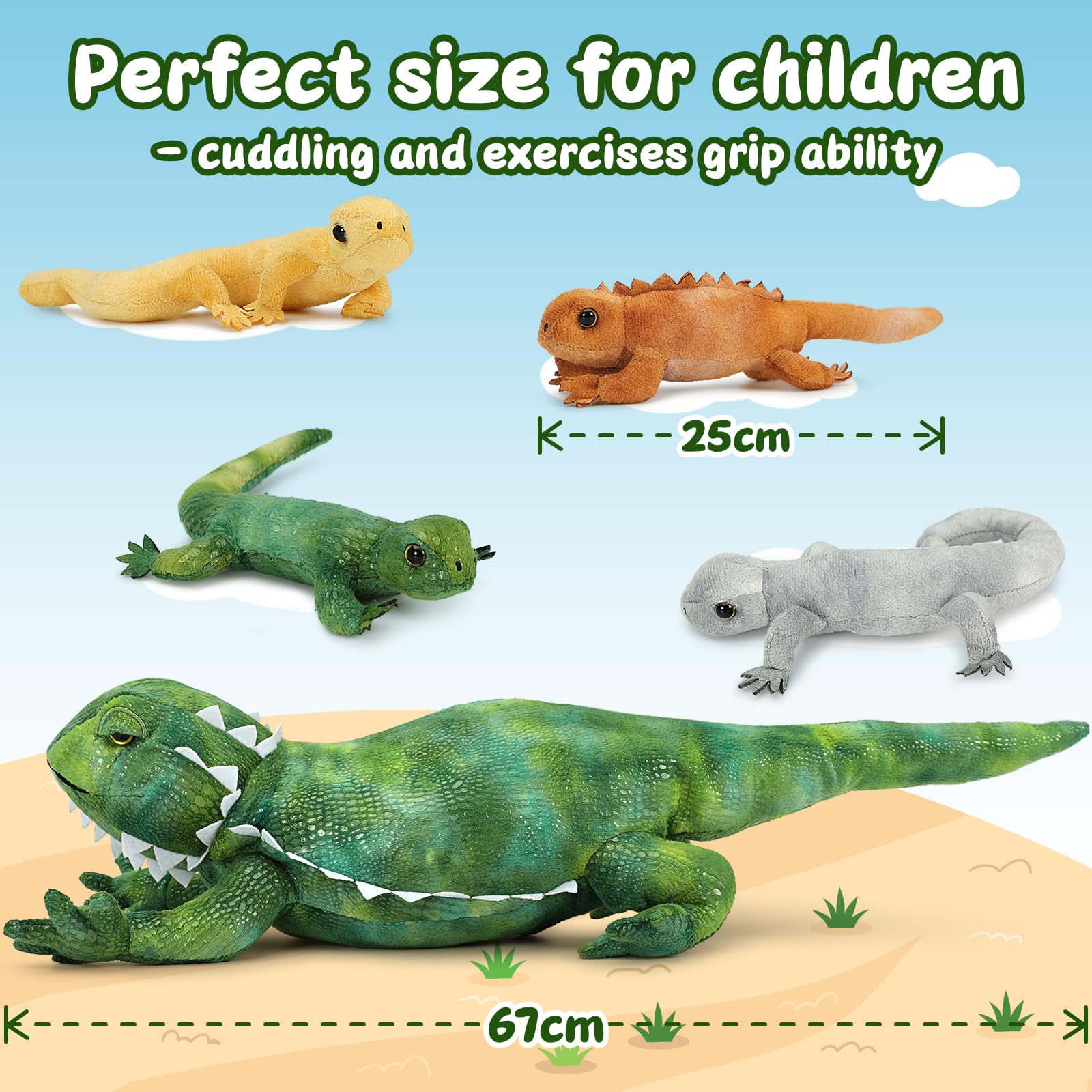 MorisMos Mamá Peluche Lagarto Verde con Bebe Suave Kawaii, 68cm Dragón Barbudo Juguete de Peluche Realista, Regalo Lagartos Morbido para Niños Niña Niños Navidad, Cumpleaños — view 3