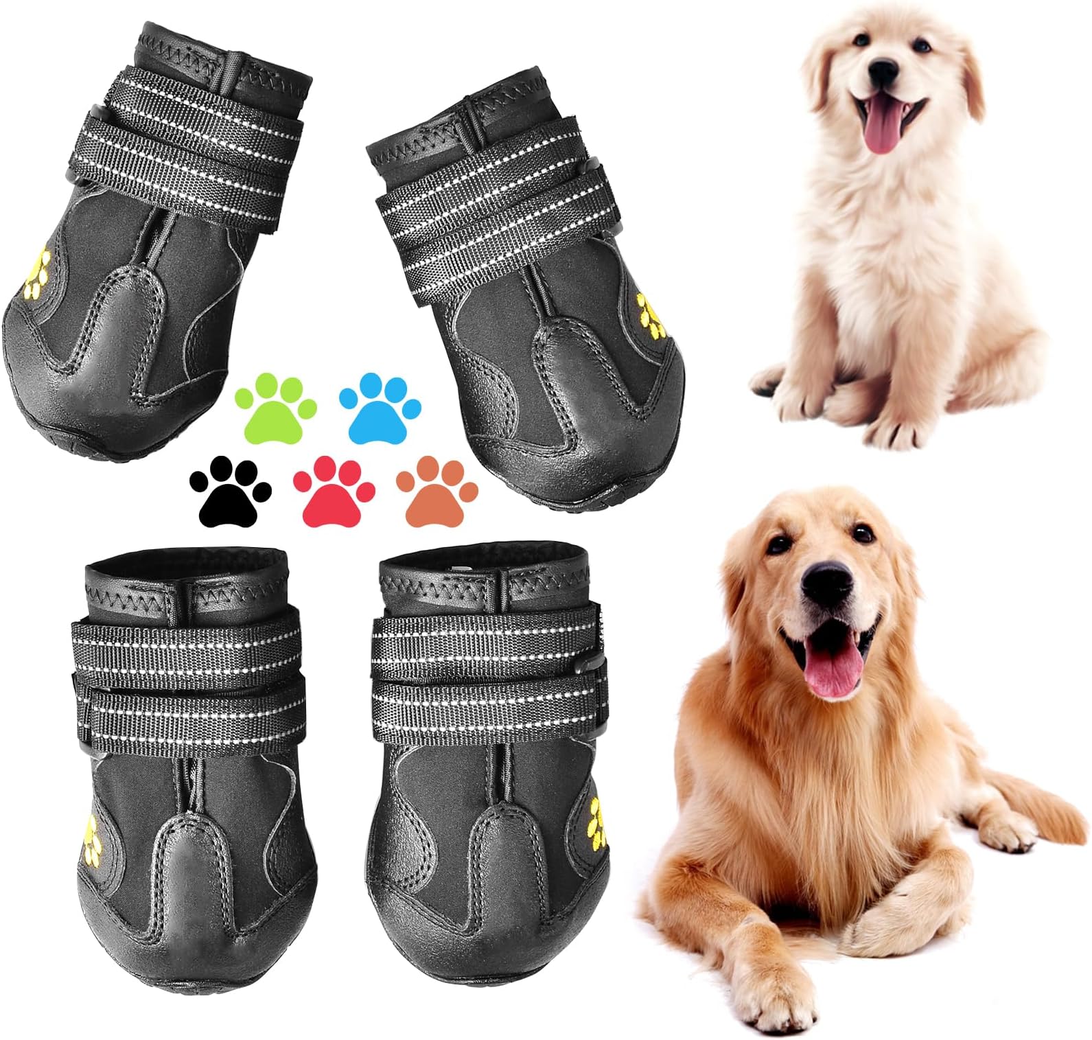 Dog Boots for Dogs Non-Slip, Waterproof Dog Booties for Outdoor, Dog Shoes for Medium to Large Dogs 4Pcs with Rugged Sole Black