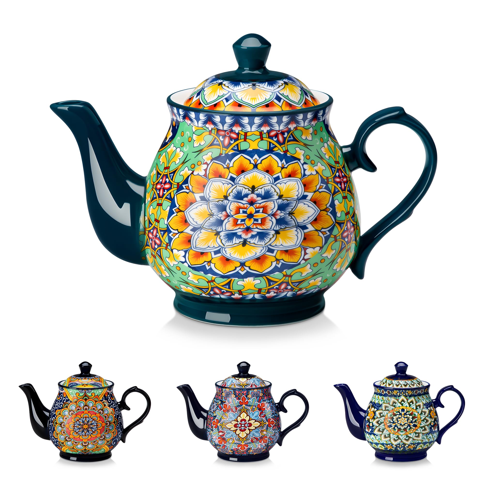 Photo 1 of vancasso SIMI 28 oz Porcelain Teapot, Bohemian Ceramic Tea Pot with Golden Bloom Pattern, Microwave & Dishwasher Safe