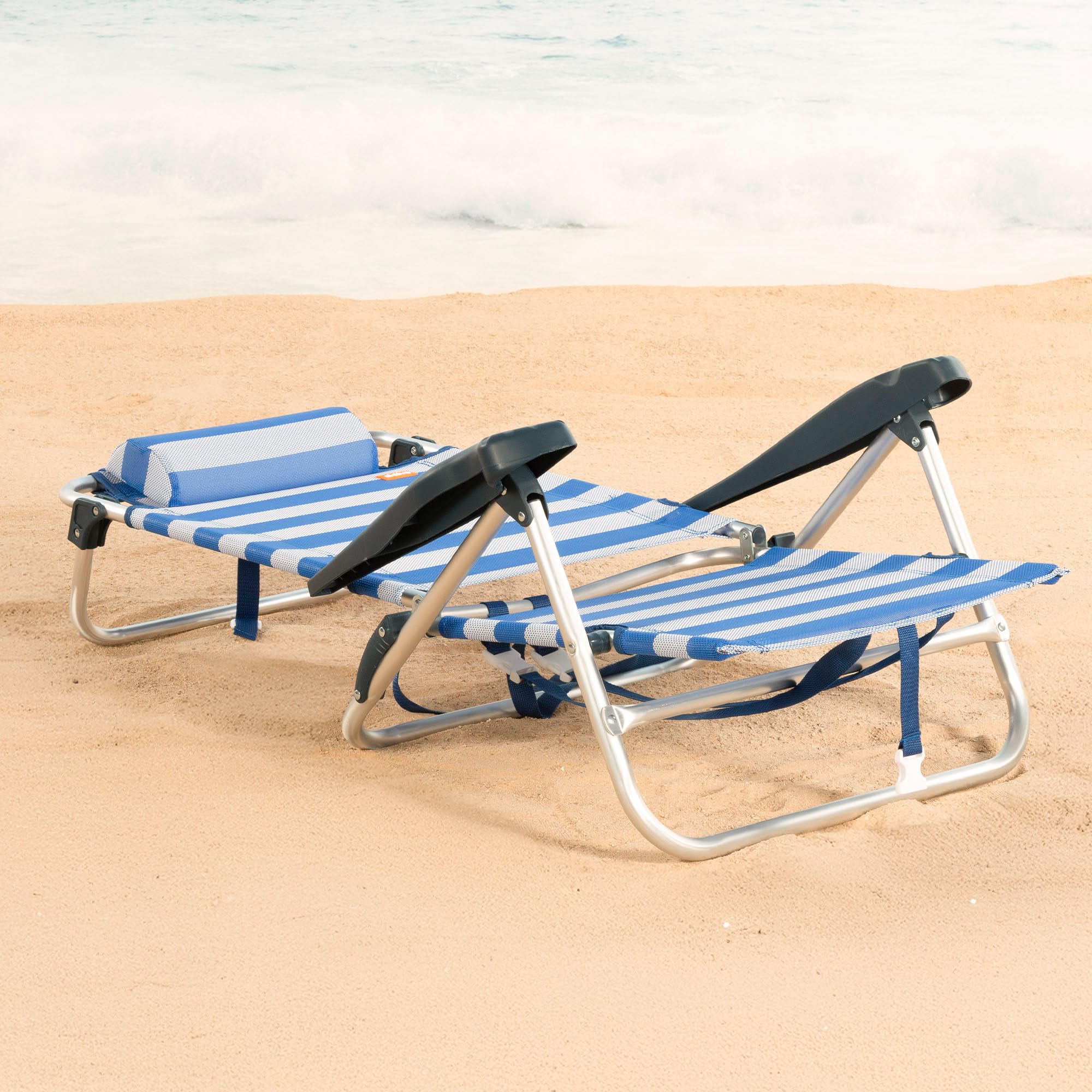 AKTIVE Chaise de Plage Pliable, à Rayures, textilène et Aluminium, 47 x 49 x 82 cm, 8 Positions, 110 kg, 2,52 kg