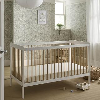Nola Baby Cot Bed - Wooden Cotbed & Toddler Bed with 3 height settings Converts into a Day Bed - Nursery Furniture White/Natural