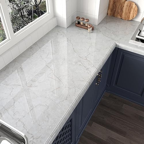 Miniatura 3 de VEELIKE Papel de contacto de mármol gris claro, impermeable, para encimeras de cocina, 15.7 x 118 pulgadas, papel tapiz de mármol gris,