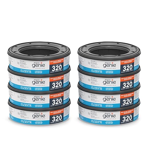 Diaper Genie Essentials Round Refill 8-Pack | Holds Up to 2560 Newborn Diapers | Features Unscented Continuous Film | Compatible with Diaper Genie Complete and Expressions Pails