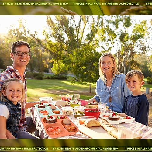 Miniatura 6 de Tanlade 8 platos divididos irrompibles de 12 pulgadas, bandeja de alimentos con 5 compartimentos, paja de trigo, bandejas de almuerzo para adultos,