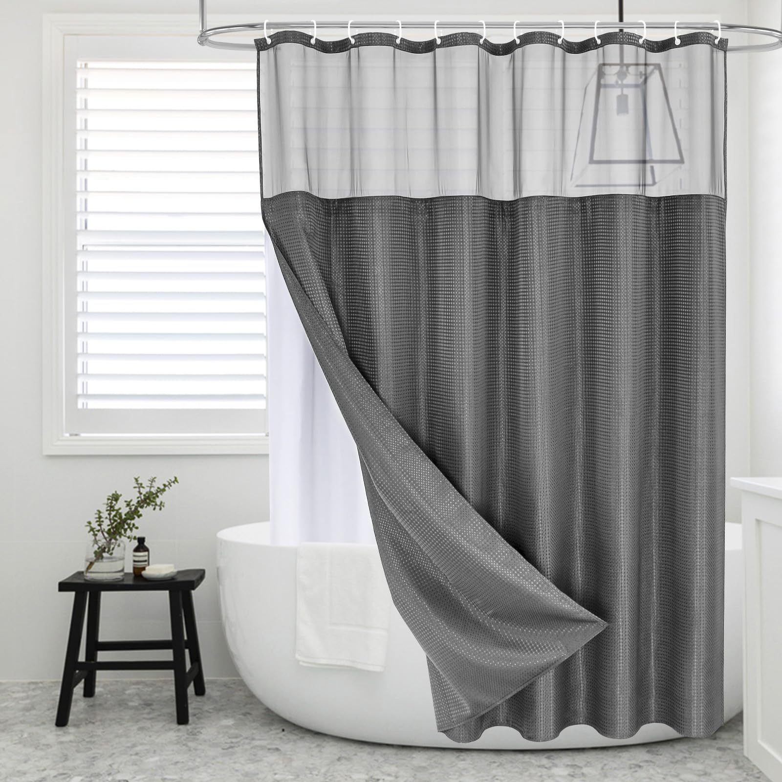 MitoVilla Rideau de douche extra long de 183 x 213 cm avec doublure à clipser, tissu lourd gris XL pour décoration de salle de bain, hôtel, spa, salle de bain, gris anthracite