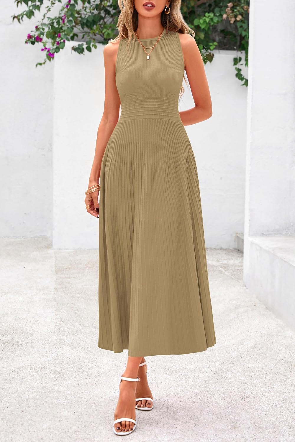 PRETTYGARDEN Spring Casual Dresses for Women 2026 Summer Business Work Midi Sleeveless A Line Pleated Cocktail Dress thumbnail