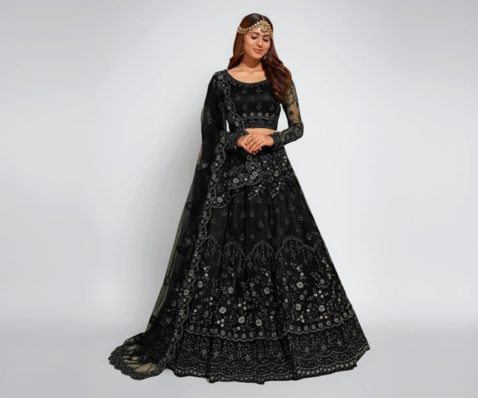 ZAALIMA FASHION WITH Z LOGO Women's Semi Stitched Net Lehenga Choli with Embroidered Pattern Zari Work Unstitched Blouse Piece and Net Dupatta | Womens Lehenga Choli | Wedding Lahenga Choli