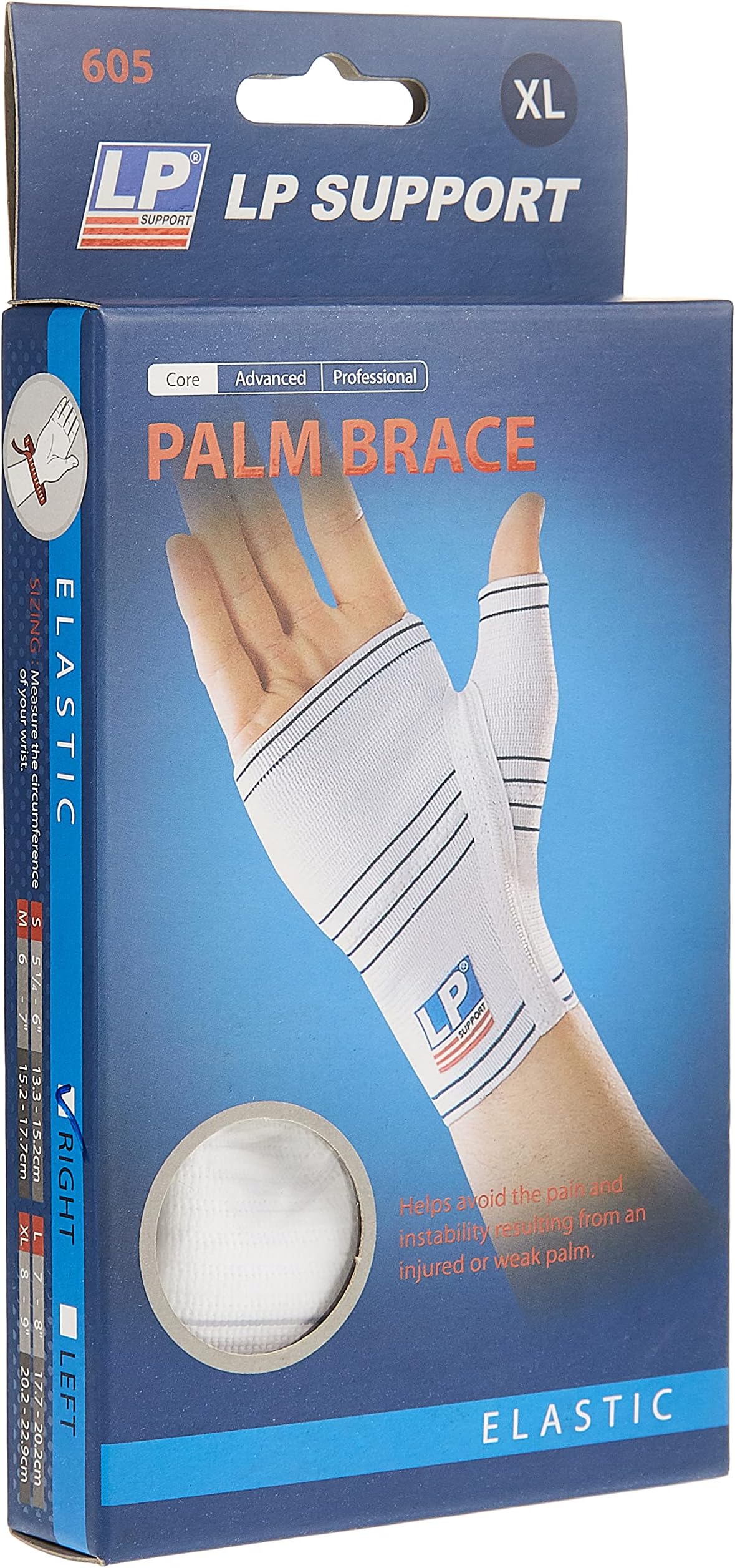 LP Support605R Right Hand Elasticated Palm Brace, White