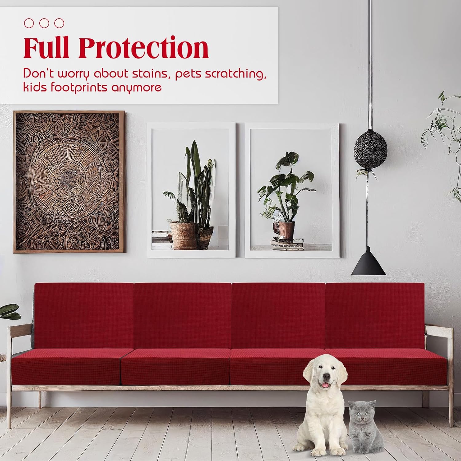 Newwiee 8 Patio Stretch Sofa Cushion Covers Outdoor Cushion Covers Replacement Couch Slipcovers Sofa Seat Cover Soft Chair Cover Furniture Protector for Pet (Wine Red)